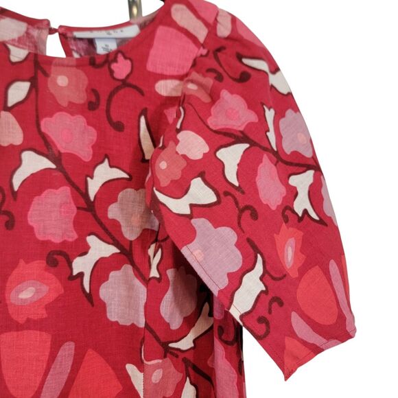 Rhode X Target Dress Womans 10 Red Zinnia Floral Print Midi Ruffle Linen NWT - Picture 4 of 10
